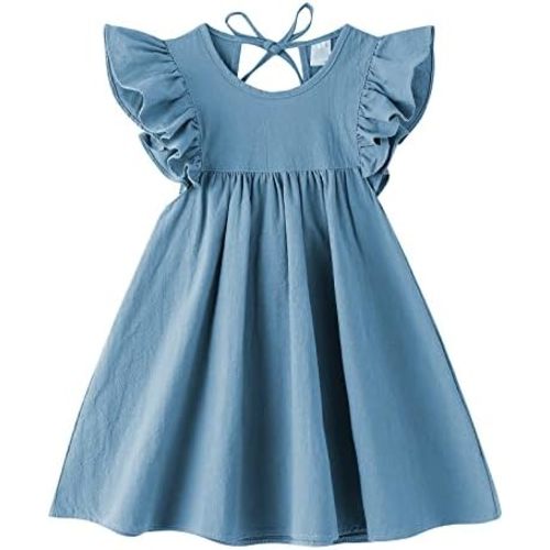Dutebare Toddler Baby Girl Dress Cotton Linen Ruffle Halter Sleeveless Dresses Kids Summer Sundress