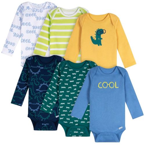 Onesies Brand Baby Boys' 6-pack Long Sleeve Onesies Bodysuits, Dinos, 0-3 Months