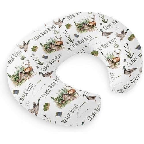 HawSkgFub Crawl Walk Hunt Mallard Duck Deer Nursing Pillow Cover for Baby Boys Shower Gift, Wild Animal Hunting Breastfeeding Pillow Slipcover, Nursing Pillowcase for Newborn Infant, Cover Only
