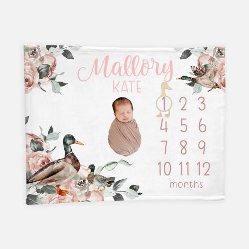 Girl Mallard Duck Milestone Blanket, Duck Hunter Milestone Blanket, Month Baby Blanket, Duck Hunting Baby Blanket, Mallard Duck Nursery B33