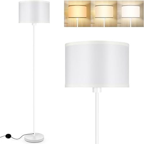 Floor Lamp White, Standing Lamp, 58" Tall Floor Lamp with Lampshade, Foot Pedal Switch, Modern Small Floor Lamps for Living Room/Bedroom/Classroom/Kids Room, White Lamp for Girls' Gift(Without Bulb)