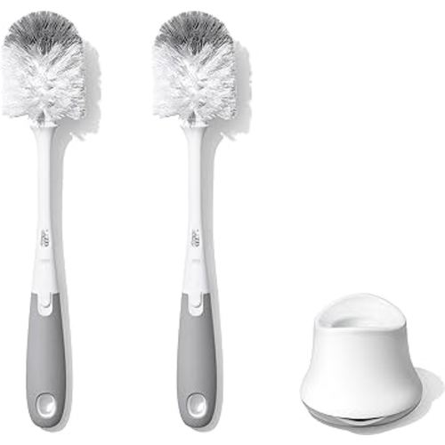 OXO Tot Bottle Brush with Nipple Cleaner and Stand – Gray, 2-Pack