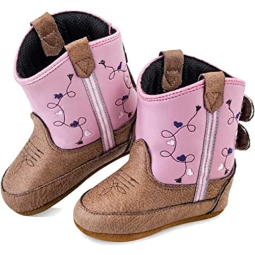 Old West Kids Boots Unisex-Baby Poppets Leather Boots with Velcro Closure