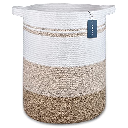 COMSE Extra Large Blanket Basket, Tall Laundry Basket, Nursery Hamper, 15.7”x 21.7”, Cotton Rope Woven Laundry Hamper for Storage Toys Clothes Towels, Gradient Brown