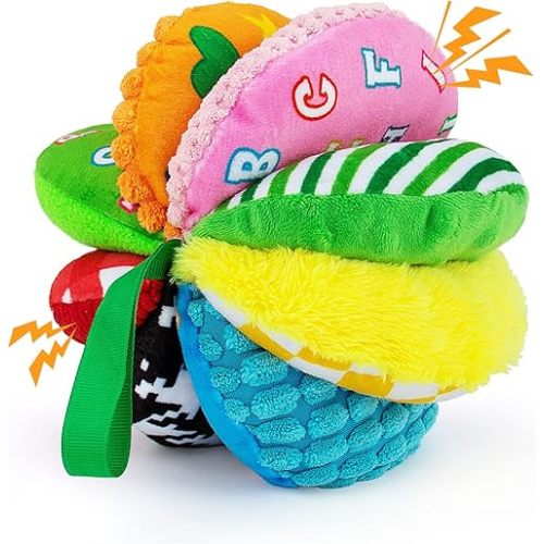 8-in-1 Sensory Balls for Infant Toddlers,Rainbow Fabric Baby Toy for Sensory Development,Montessori Toys for Babies 6-12 Months,8 Different Sensory Tactile Textures with Crinkle Rattle Squeakers