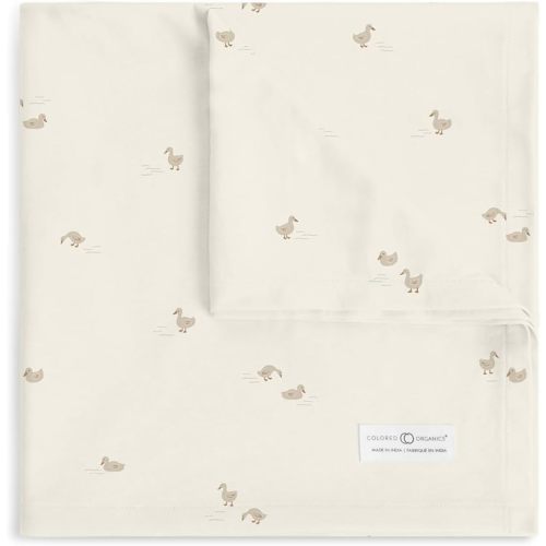 Colored Organics Kendi Baby Organic Cotton Swaddle - Infant Receiving Blanket - Ducks/Oat + Chai