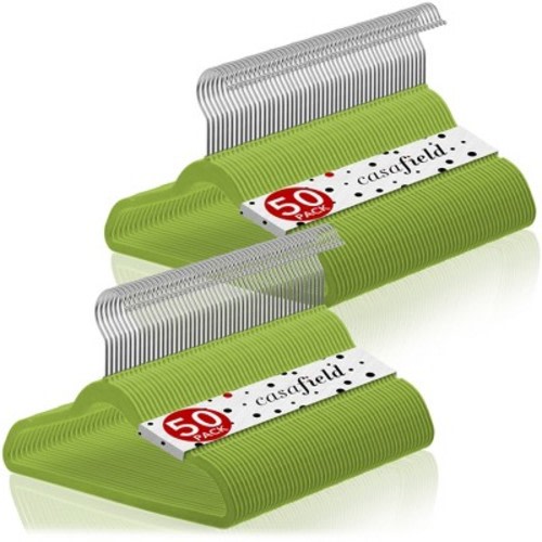 Casafield 14" Velvet Kid's Hangers for Children's Clothes, Lime Green - Set of 100