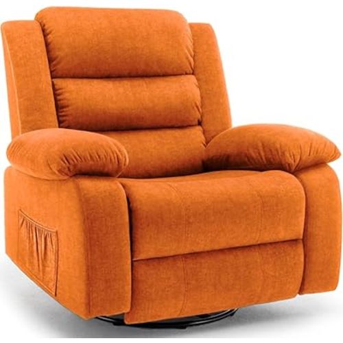 Recliner Chair, Wide Rocker Chair, Rocking Chair with Massage and Heat,360°Swivel Nursery Rocking Chairs, Oversized Recliner for Adults, Cashmere Reclining Sofa for Living Room, Orange