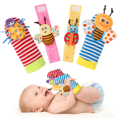 Wrist Rattles Foot Finder Rattle Sock Baby Toddlor Toy, Infant Rattle Toy, Arm Hand Bracelet Rattle, Feet Leg Ankle Socks(4 pcs)