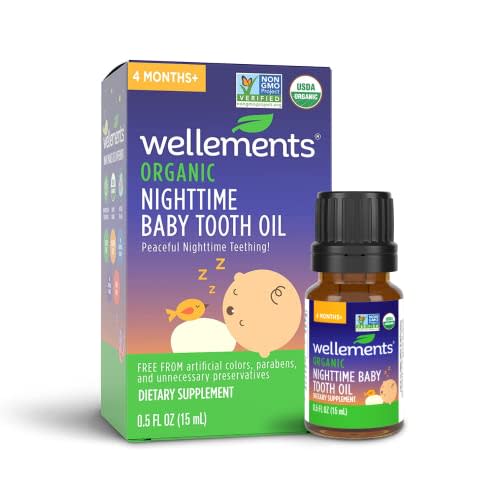 Wellements Organic Nighttime Baby Tooth Oil. Soothing Massage Oil for Tiny Gums. Promotes Peaceful Nighttime Teething. Organic Blend of Essential Oils & Sleepytime Herbs. 0.5 Fl Oz. 4 Months +