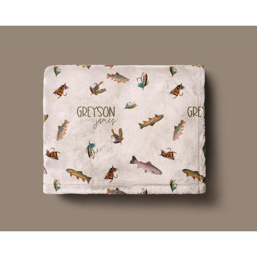 Fishing Baby Blanket Blanket Swaddle Wrap Wrap Baby Boy Boy Fly Fishing Fishing Lure Blanket Blanket Custom Name Name Trout Design Custom