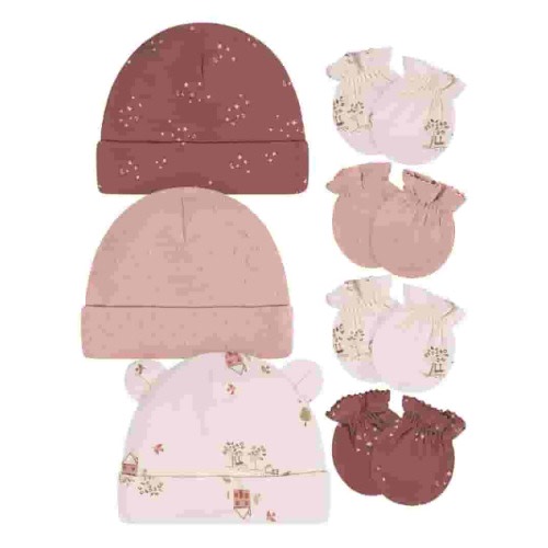 Gerber Baby Girl Caps and Mittens Gift Set, 7-Piece, Sizes Newborn - 0/3 Months