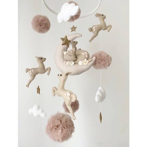 Leaping Fawn | Baby Mobile with clouds | Baby Shower Gift | Cot Mobile | Woodland Theme Nursery | Nursery Decor