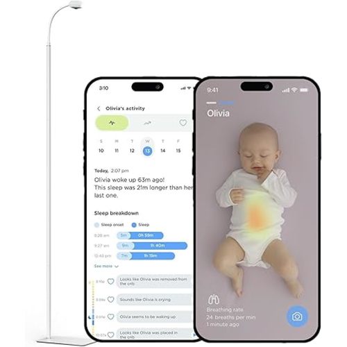 Luna 2.4GHz WiFi Baby Camera Monitor & Floor Stand, Sensor-Free Infant Breathing Monitor, Smart AI Monitoring, Sleep Tracker, Crying Detection, Night Vision, 2-Way Audio, Newborn Essentials