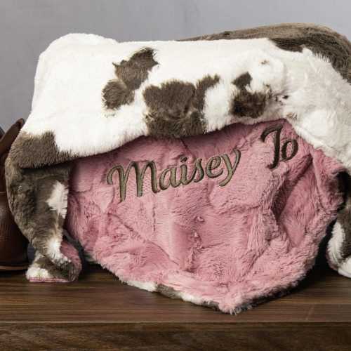 Personalized Cow Baby Blanket, Brown Cow Minky, You Choose Hide Color, Cowboy Cowgirl Gift, Western Nursery, Newborn Baby Shower Gift
