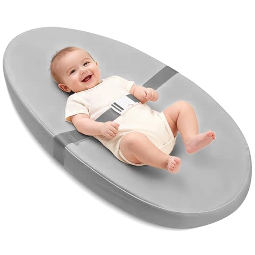 Qalvyn Baby Changing Pad for Dresser, with Wipeable Waterproof PU Cover, Contoured Diaper Changing Pad with Non-Slip Safety Belt, Portable Lightweight Changing Mat with Cushioned Foam, Grey