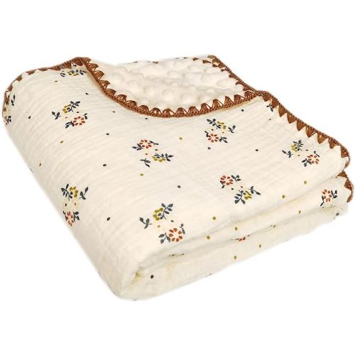 Baby Muslin Cotton Thick Blanket Dotted Backing Double Layer Soft Newborn Receiving Blanket 40x40Inch Flower Pattern