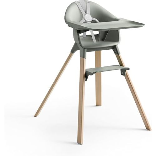 Stokke Clikk High Chair, Glacier Green - All-in-One High Chair with Tray + Harness - Light, Durable & Travel Friendly - Ergonomic with Adjustable Features - Best for 6-36 Months or Up to 33 lbs