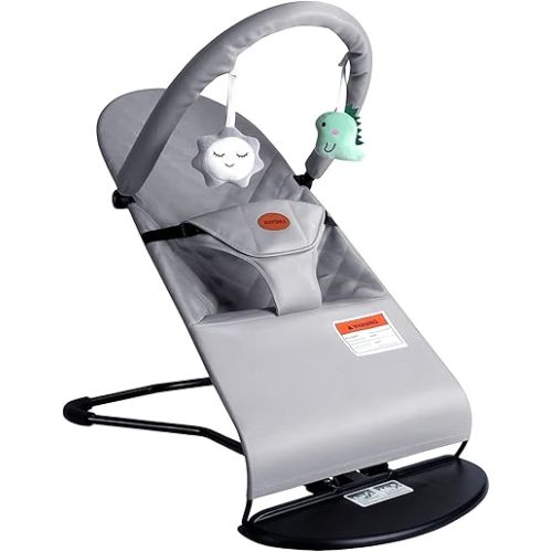 Baby Bouncer Seat for Infants 0-12 Months,AOOTSMILE Baby Rocking Chair with 3 Recline Positions, 3-Point Safety Harness, Washable Soft Cotton Fabric, Lightweight & Foldable Newborn Rocker