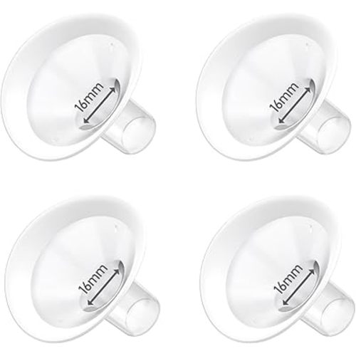 4pc 16mm Oval Flanges Shields Built-in Soft Edges Compatible with Medela/Lansionh Pumps, Replacement Parts for Pump in Style, Symphony, Swing Maxi, Harmony and Personalfit Flex Connector