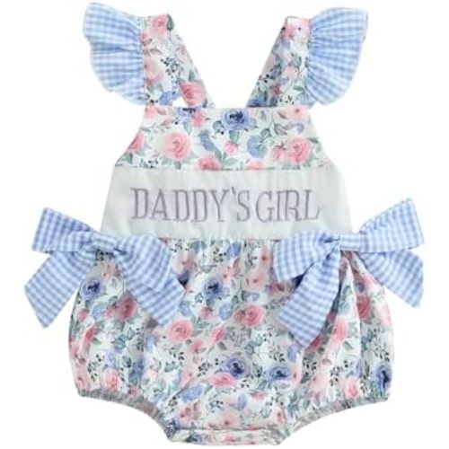 Daddys Girls Baby Clothes Fly Sleeve Newborn Romper Flower Bow Bodysuit Fathers Day Baby Girl Outfit