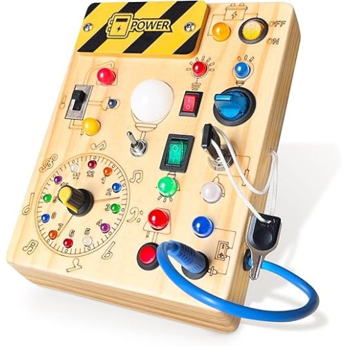 Busy Board,Montessori Toys for 1-3 Years Old, Wooden Toddler Toys, Sensory Travel Toys, Ideal Gift for 1+ Year Old Boys (Busy Board Plus V2), Medium, Yellow