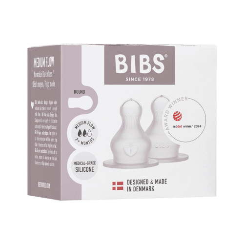 BIBS Baby Bottle Nipple Round Silicone 2 Pack Medium Flow