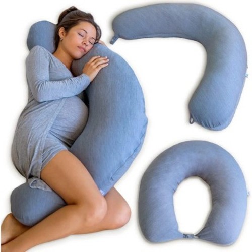 PharMeDoc Crescent Pregnancy Pillows, Maternity and Nursing Pillow for Breast Feeding - Dark Grey Cooling Cover