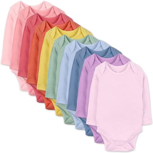 HonestBaby 10-Pack Long Sleeve Bodysuits One-piece 100% Organic Cotton for Infant Baby Boys, Girls, Unisex - Rainbow Gems Pinks
