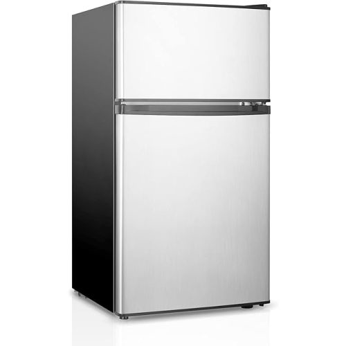 Mini Fridge With Freezer,3.2 Cu.Ft Compact Refrigerator,Mini Refrigerator With 2 Doors For Bedroom,Office,Kitchen,Apartment,Dorm(sliver)