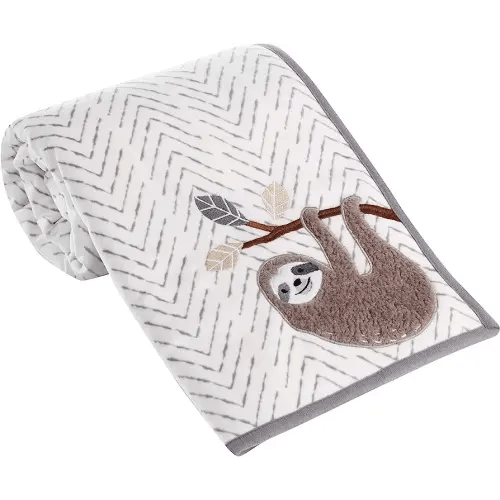 Lambs & Ivy Baby Jungle Gray/White Faux Shearling Sloth Baby Blanket