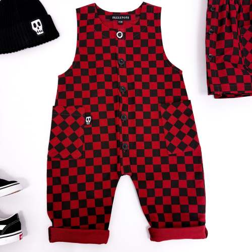 RED & BLACK CHECKERBOARD OVERALL DUNGAREES