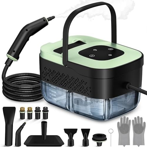Steam Cleaner, Portable Steamer for Cleaning with 16pcs Accessories, 6-Level Adjustable and 15s Heat-Up, Handheld Steam Cleaner for Home, Tile, Dirt, Grout, Grease, Car Detailing