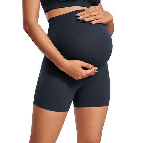 CRZ YOGA Womens Butterluxe Maternity Biker Shorts Over The Belly 4" - Pregnancy Yoga Workout Activewear