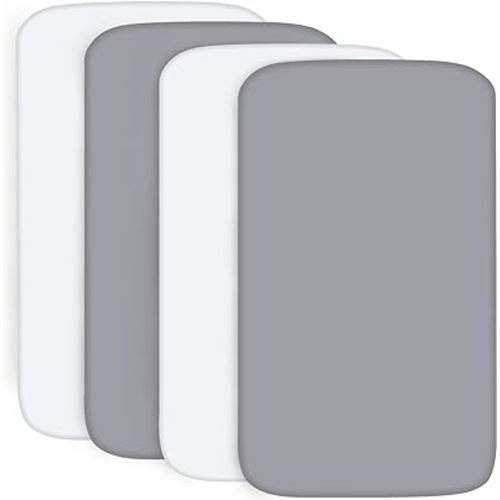 4-Pack Fitted Crib Sheets for Boys and Girls - Breathable, Soft Microfiber Baby Sheets in Grey and White