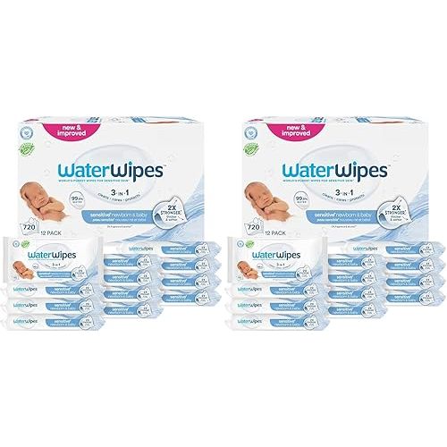 WaterWipes Sensitive+ Newborn & Baby Wipes,3-In-1 Cleans,Cares,Protects,99.9% Water,Unscented & Hypoallergenic,1440 Total,60 Count (Pack of 24)