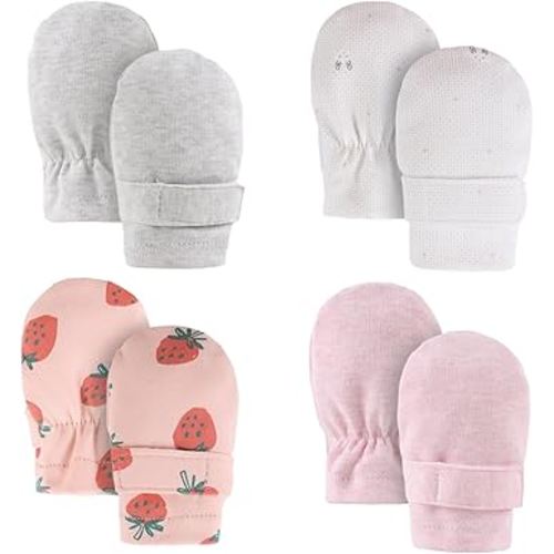 Newborn Baby Mittens Infant No Scratch Gloves Cotton Adjustable Mitts for Baby Girls Boys