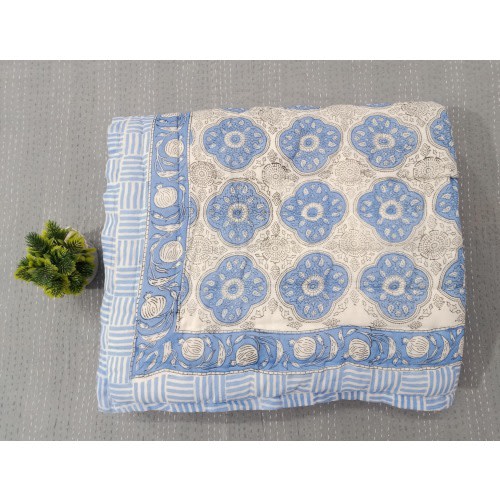 Pure Cotton Baby Bed Cover, Proper Handmade Reversible Quilt Bed Cover For Baby, Floral Block Print Baby Quilt, Gifts For Baby Girl And Boy