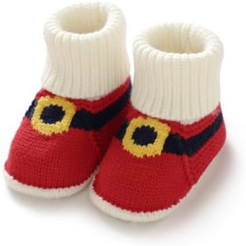 Hadetoto Baby Christmas Booties Newborn Girl Boy Cozy Sock Shoes Infant Toddler Warm Knit Booties