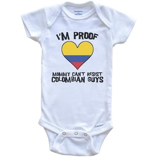 I'm Proof Mommy Can't Resist Colombian Guys Colombia Flag Heart One Piece Baby Bodysuit