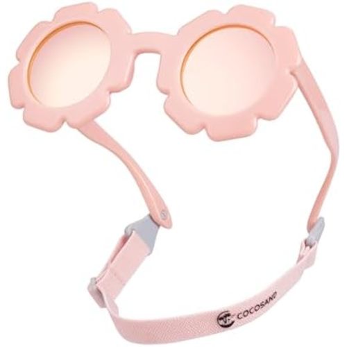 COCOSAND Toddler Sunglasses with Strap Polarized Lens Retro Flexible Flower Frame for Baby Kids Boys Girls Age 3-24 Months