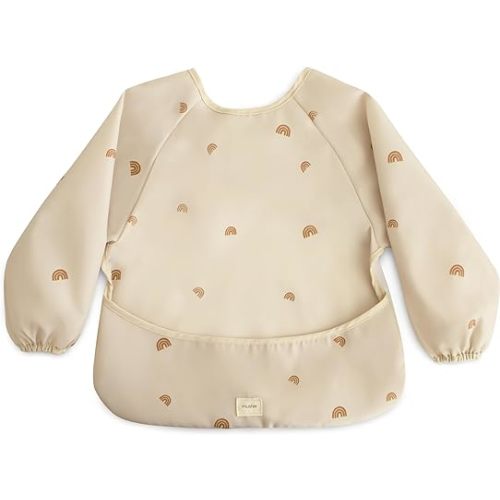 mushie Long Sleeve Baby Bib | Mess Free & Waterproof Fabric for Toddlers | Adjustable Fit for Ages 6-24 Months
