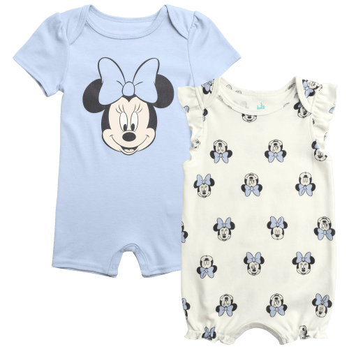 Disney Baby Girls Romper - 2 Pack Minnie Mouse Pooh Little Mermaid Short Sleeve Bodysuit (Newborn/Infant)