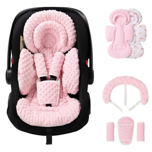 TinlyFinly Infant Car Seat Insert with Extra Cushion for Preemie to Toddler, Reversible Newborn Carseat Insert for Baby Head Body Support, Fits for Stroller, Baby Swing, Bouncer - Dots, Pink
