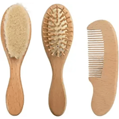 PandaEar Baby Hair Brush and Comb Set for Newborn| Natural Wooden Hairbrush with Soft Goat Bristles, Pear Wood Comb and Wooden Massage Brush for Infant, Toddler, Kids