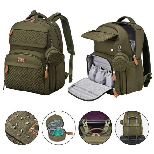 BabbleRoo Diaper Bag Backpack - Multifunctional Travel Diaper Bag with Changing Pad, Army Green, 1 pk