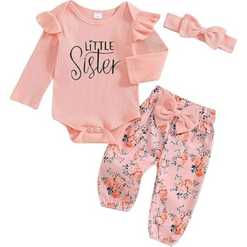 Baby Girl Clothes Newborn Little Sister/Hello World Outfit Long Sleeve Romper Pants Set Preemie Baby Girl Clothes