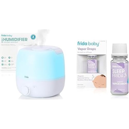 Frida Baby 3-in-1 Cool Mist Humidifier for Large Rooms, Top Fill Humidifier for Bedroom, Essential Oil Diffuser + Lavender Essential Oil Bath Drops for Relaxing & Calming Aromatherapy Oil
