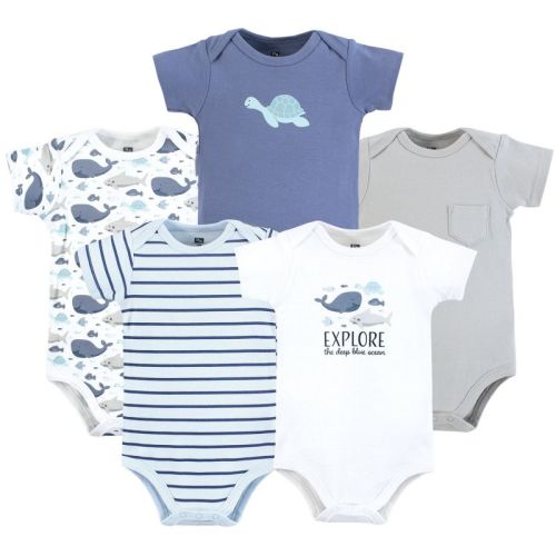 Hudson Baby Infant Boy Cotton Bodysuits, Sea Friends, Newborn