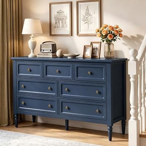 RoyalCraft 7 Drawer Dresser for Bedroom, 53" Wide Vintage Chest of Drawers